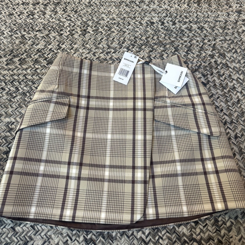 Jonathan Simkhai Plaid Mini Skirt in Beige and Brown